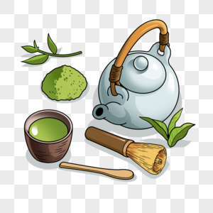 抹茶茶具插画风格绿色图片