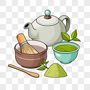 抹茶茶具写实插画绿色图片