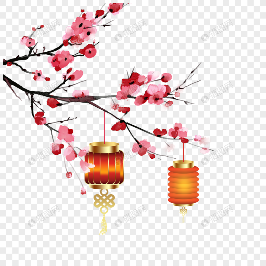 春节梅花灯笼快乐边框图片