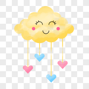 黄色可爱卡通微笑表情水彩云朵图片