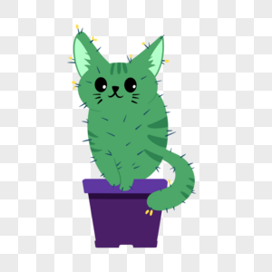 坐着的卡通猫仙人掌盆栽图片