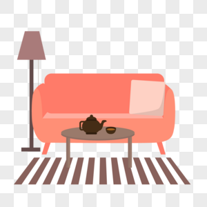 客厅房间起居室扁平风格棕色地毯粉色沙发图片