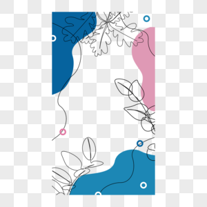 抽象线条画树叶蓝色边框图片