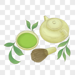 抹茶绿色饮料茶具图片