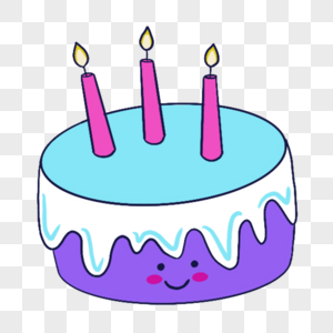 蓝紫色系生日组合粉色蜡烛生日蛋糕图片