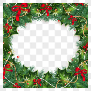 创意红色丝带圣诞冬青边框图片