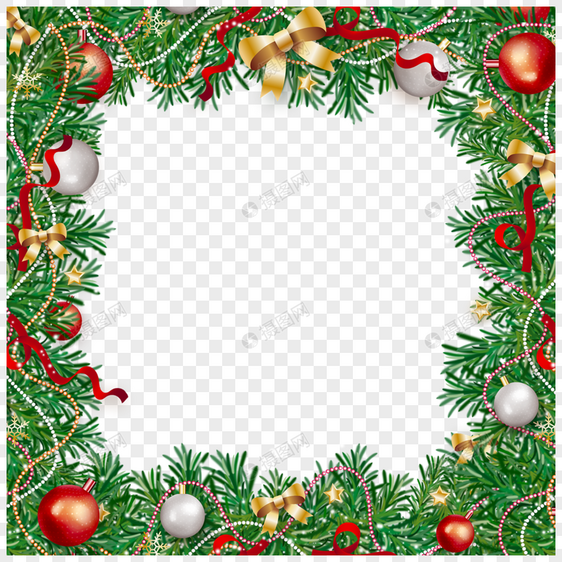 金黄铃铛彩色挂件圣诞冬青边框图片