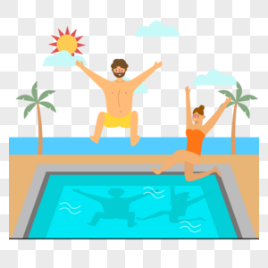 跳水的卡通人物泳池夏季派对图片