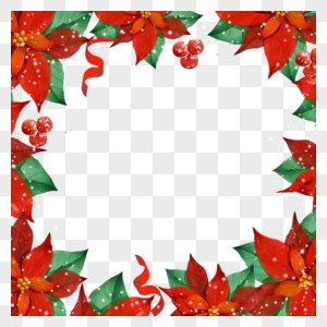 由红色花瓣组成的圣诞冬季植物边框图片