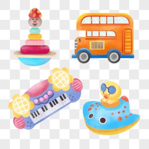 水彩婴儿儿童玩具巴士钢琴层层叠图片