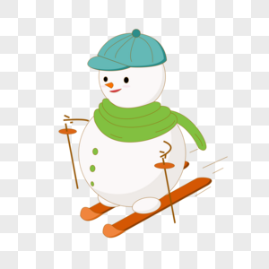 卡通风格可爱的滑雪的雪人图片