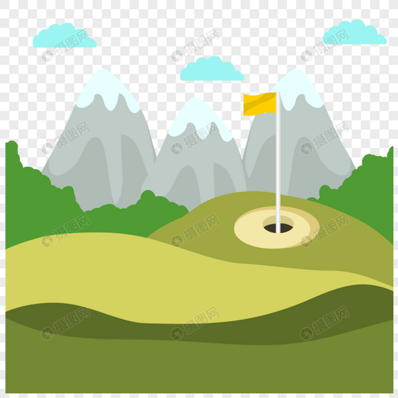 绿色手绘清新的高尔夫球场图片