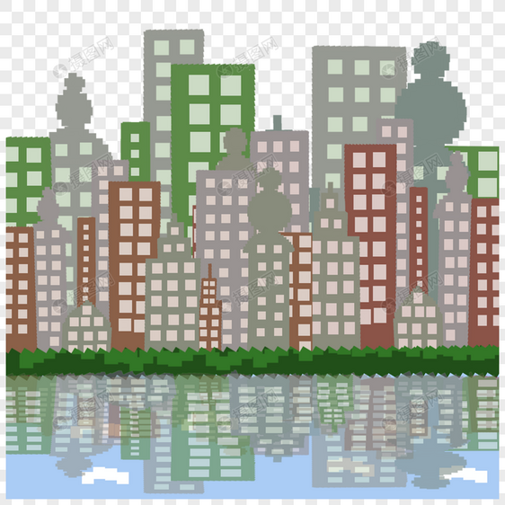 像素艺术游戏城市街景大厦湖泊平静图片
