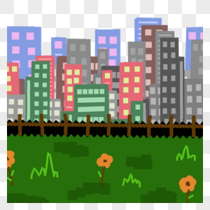 像素艺术游戏城市街景草坪围栏优美图片
