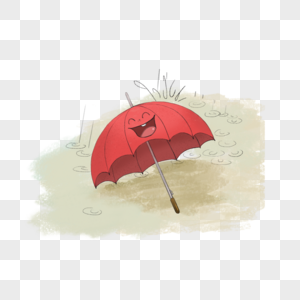 水彩污渍可爱红色小伞图片