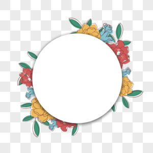 圆形水彩线条画花卉边框图片