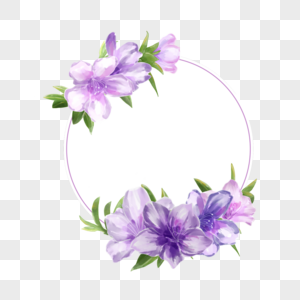 水彩紫色杜鹃花卉边框图片