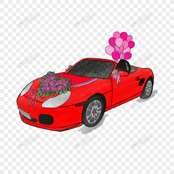 水彩婚礼红色跑车图片