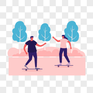 街头滑板运动人物插画年轻人在公园里玩滑板高清图片