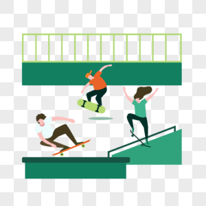 街头滑板运动人物插画有趣的极限运动公园图片