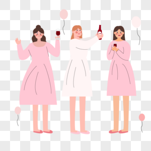 粉色连衣裙婚礼伴娘人物插画图片