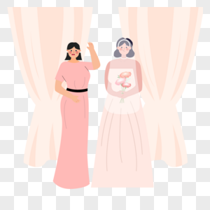 淡粉色漂亮婚纱婚礼伴娘人物插画图片