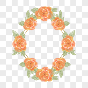 水彩橙色牡丹花卉边框图片