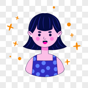 短发女孩蓝紫色系卡通可爱社媒头像图片
