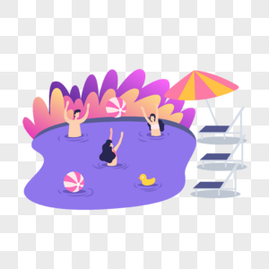 夏季假期旅行游泳池里水上排球概念插画图片