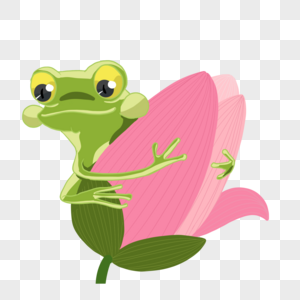 夏季卡通可爱抱荷花的青蛙图片