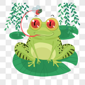 卡通夏季荷塘可爱捉虫小青蛙图片