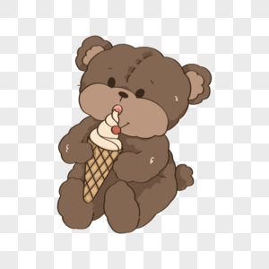 吃冰淇淋的泰迪熊插画图片