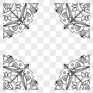 四角对称花朵线稿花纹边框图片
