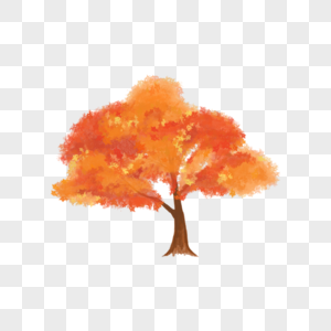 秋天水彩晕染树木图片
