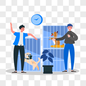 动物收容所插画蓝色笼子里的宠物图片