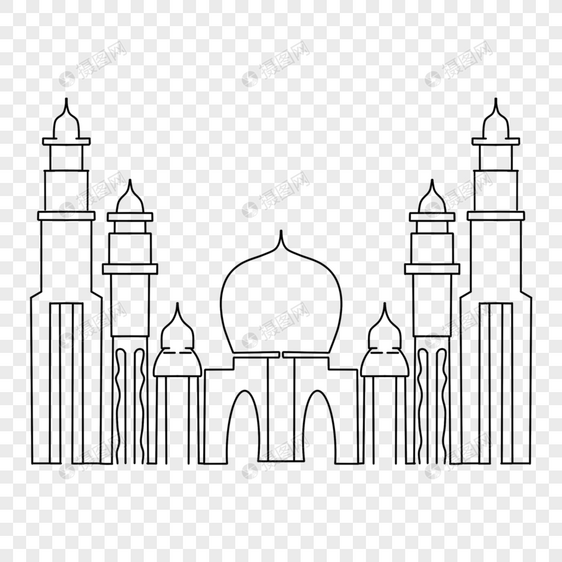 抽象线条画清真寺建筑立面图片