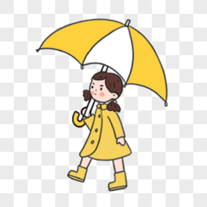 撑着白黄雨伞的女孩图片