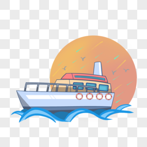 卡通彩色海洋行驶的轮船图片