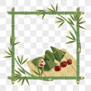 绿色竹子方形端午节粽子边框图片