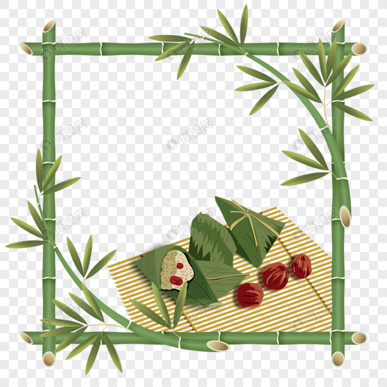 绿色竹子方形端午节粽子边框图片