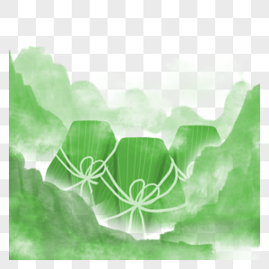 绿色水墨山峰端午水墨粽子边框图片