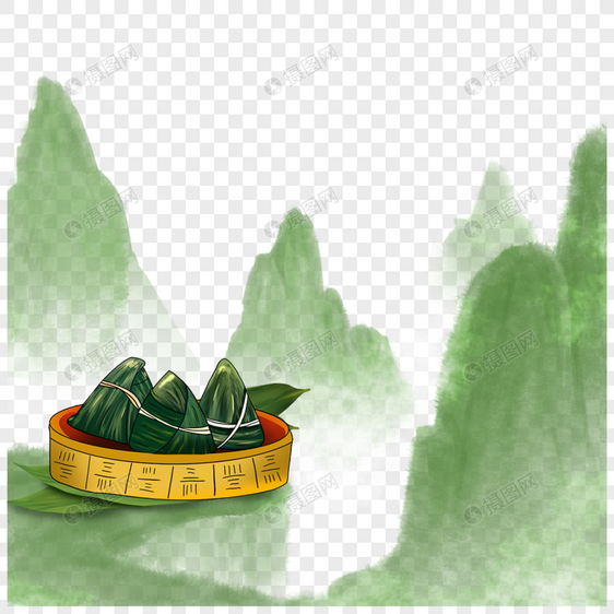 墨绿色山峰端午水墨粽子边框图片