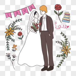 玫瑰植物卡通婚礼插画图片