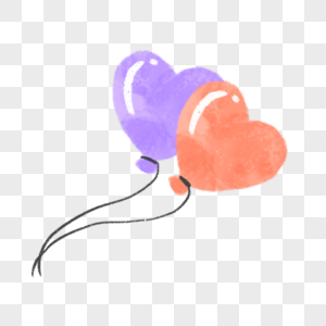 紫色橙色渐变晕染水彩心形气球图片