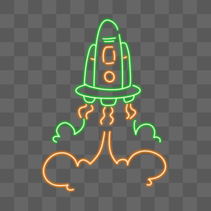 霓虹宇宙飞船绿色喷气火箭图片