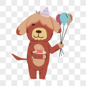 吃蛋糕的红色小狗抽象线条动物涂鸦图片