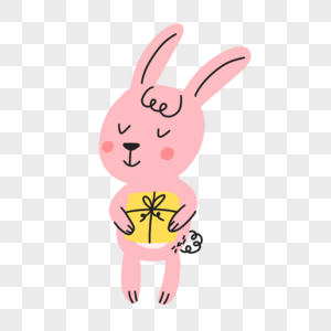 粉红色小兔礼盒抽象线条动物涂鸦图片