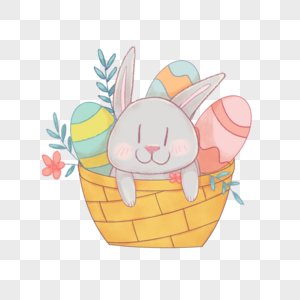 篮子里的小灰兔抽象动物涂鸦高清图片