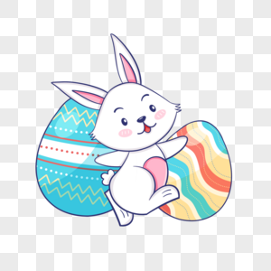 有两个彩蛋的复活节卡通可爱兔子图片