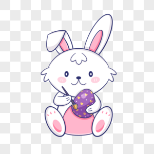 正在涂鸦紫色彩蛋的复活节卡通可爱兔子图片